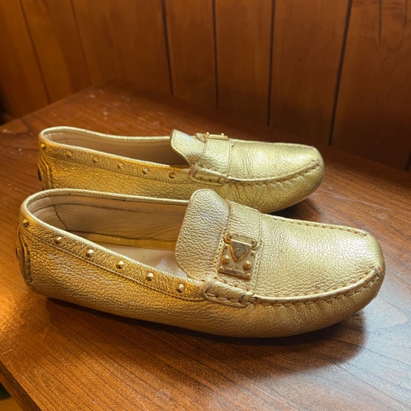 Louis Vuitton Gold Leather Suhali Lombok Driving Loafers w/ golden studs US6.5 - Picture 4 of 12